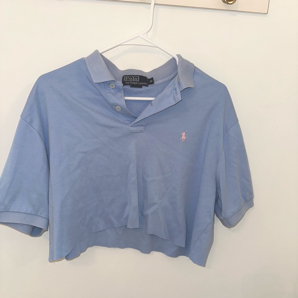 Women’s cropped pink and blue Polo Shirt!